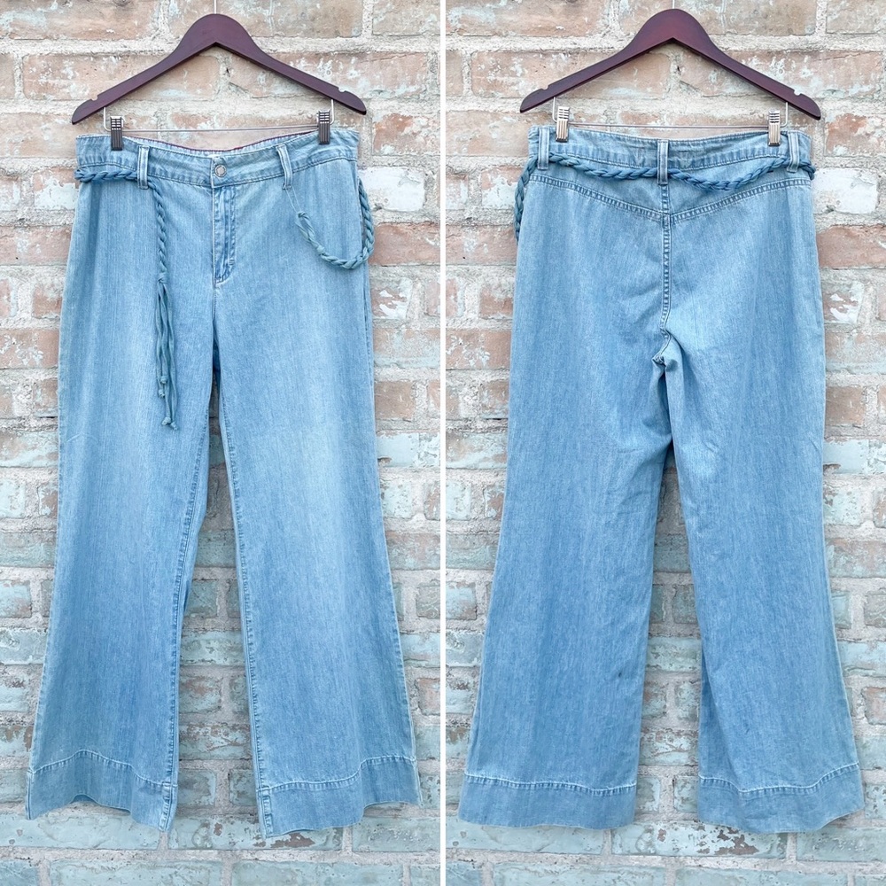 Tommy Hilfiger Jeans VTG Y2K 2003 Wide Leg Light Wash Bare Back Denim Rope Belt